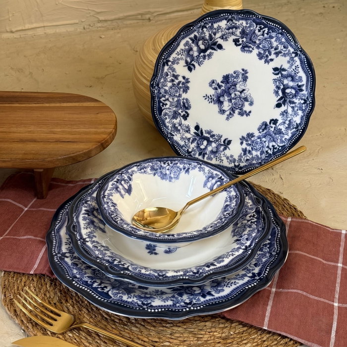 Hermia Velour Navy Blue Fulya Juego de Cena de 24 Piezas en Porcelana